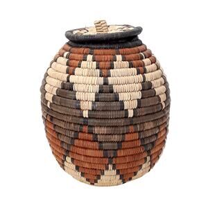 African Zulu Ukhamba Beer Basket & Lid 6" Traditional Unique Tribal South Africa